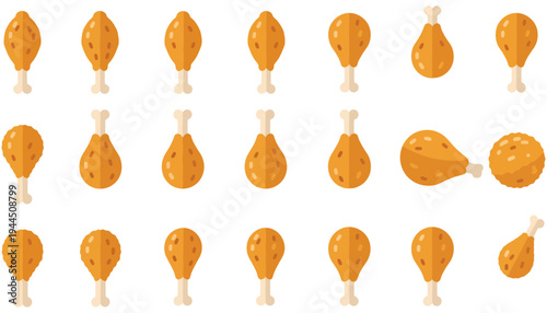 Chicken drumstick vector icons in various orientations and styles