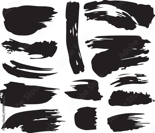 Hand Drawn Brush Stroke Set, Abstract Ink Scribbles and Doodle Lines Collection, Black Marker and Paint Strokes Isolated on White Background.