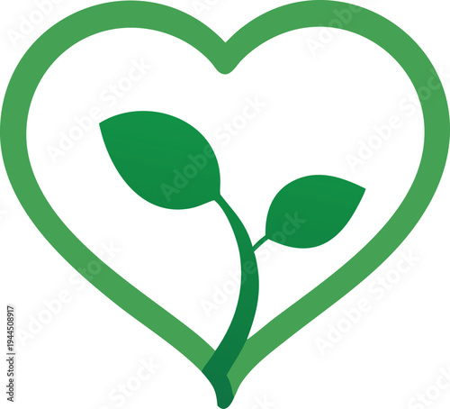 Green Heart with Sprout Growing Inside Symbolizing Growth and Care Clean Vector Graphic