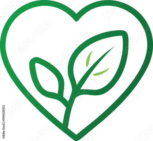 Green Heart with Sprout Inside Logo Symbol