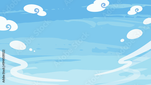 ゆるい雰囲気の和風の空の背景イラスト_16:9