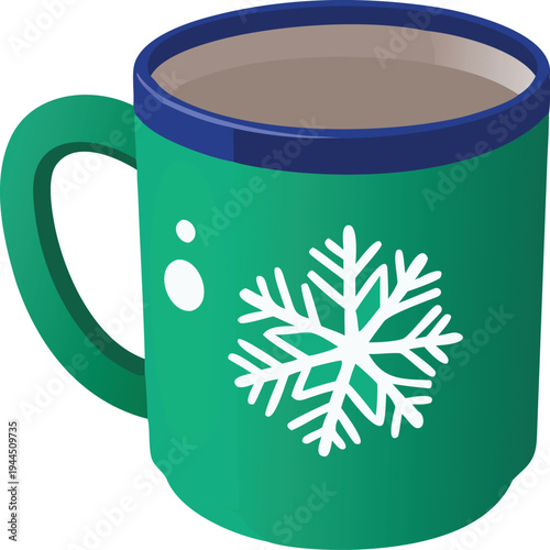 Green Snowflake Mug Filled With Coffee Isolated On White Background Stock Illustration