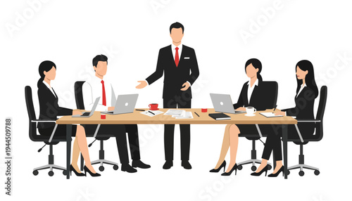 Businessman presenting to colleagues in a modern office meeting room setting