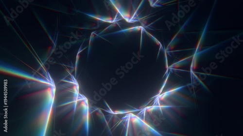 Abstract ray prism light refraction background rainbow colors dark backdrop. Dynamic light leaks crystal dispersion texture. Ideal video overlay motion graphics artistic wallpaper.