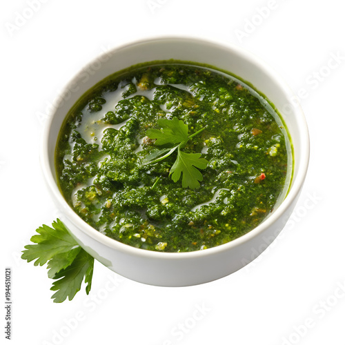 Argentinian chimichurri sauce with parsley isolated on transparent background