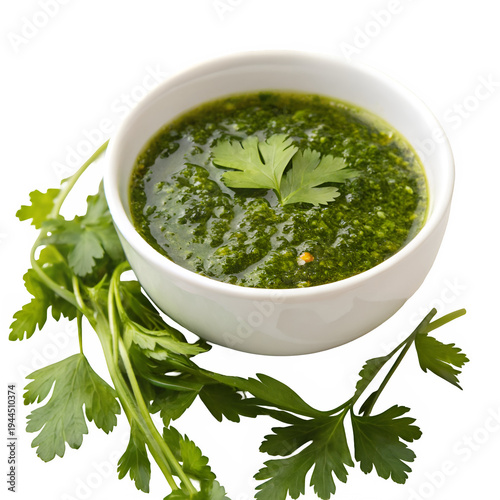 Argentinian chimichurri sauce with parsley isolated on transparent background