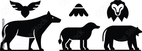 Silhouette of various animals on a white background