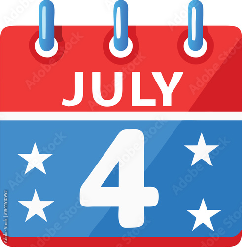 July 4th Calendar Page with Stars and Stripes