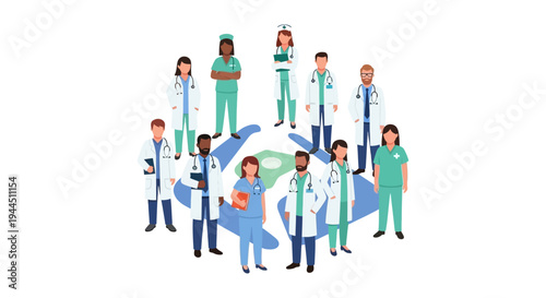Diverse Healthcare Professionals Team Illustration with Medical Finance & Support Concept