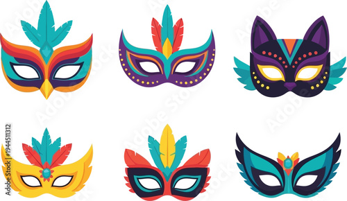 Children carnival mask. Abstract festival masks, animals faces, carnival mask collection, animal carnival mask set vector illustration