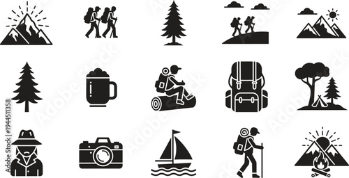 collection of camping and hiking icons
