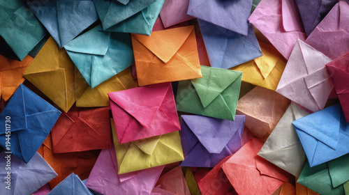 Colorful envelope paper envelope origami envelope folded paper craft background bright color multicolor stationery mail message letter texture pattern pile stack arrangement overlapping decoration