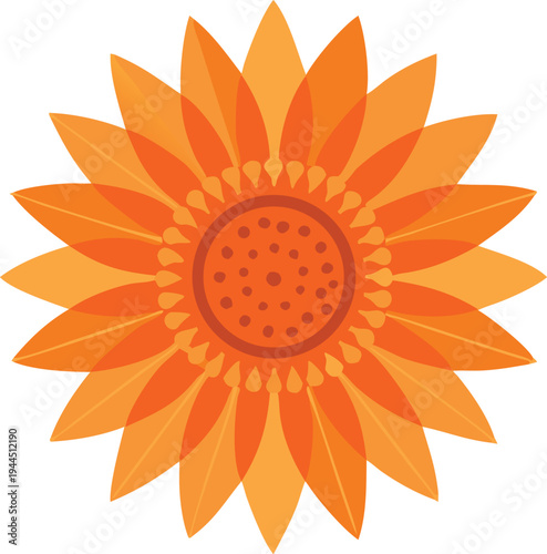 Orange Sunflower Icon with Overlapping Petals Graphic Illustration Isolated