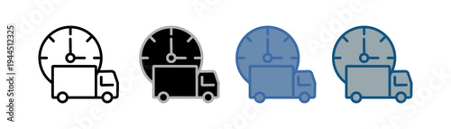 
Delivery time icon set multiple style collection with truck and time design