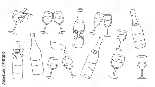 Elegant dining setup with wine glasses and bottles on a round table