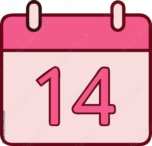 Pink Calendar Page with Number 14 Simple Flat Design Isolated on White Background  Icon