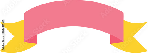 Pink Ribbon Banner with Yellow Folds Graphic Element for Design