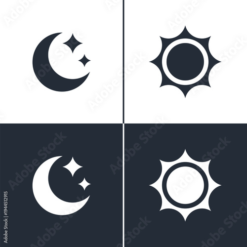 Day and Night Mode Icon. Sun and Moon Symbol for Light and Dark Mode Switch.
