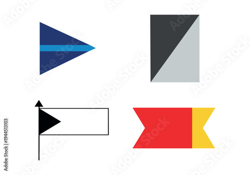 Collection of four distinct directional and navigational symbols with unique color schemes