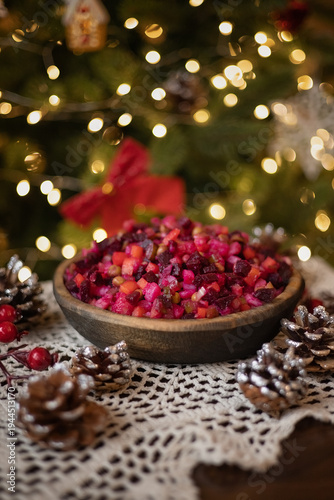Canvas Print A photo of a vinaigrette on a Christmas table.