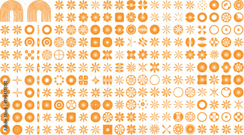 Orange Geometric Ornaments and Abstract Symbols Pattern