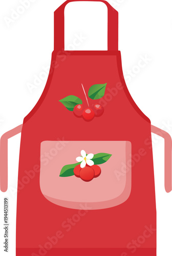 Red Apron with Cherry Design for Kitchen and Baking  Illustration