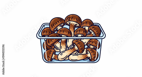 Fresh mushrooms packed in a clear plastic container for sale
