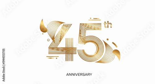 Luxurious golden '45' with flowing abstract shapes, celebrating an anniversary