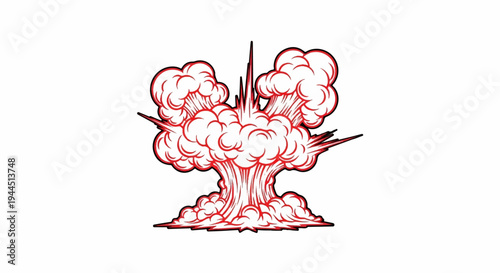 Vibrant comic-style explosion with red and white smoke plumes