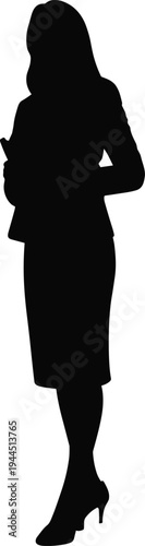 businesswoman silhouette, professional woman standing, female office worker, elegant lady figure, corporate business woman illustration, confident female professional