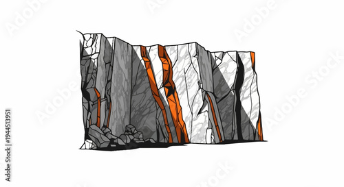 Stylized illustration of a rugged cliff face with orange mineral veins