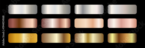Collection of gold silver bronze and rose gold gradient texture background vector
