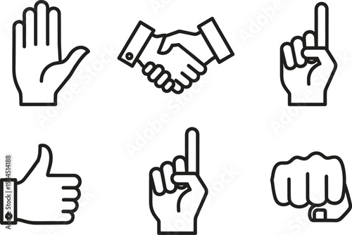 hand gestures icons in black and white for communication