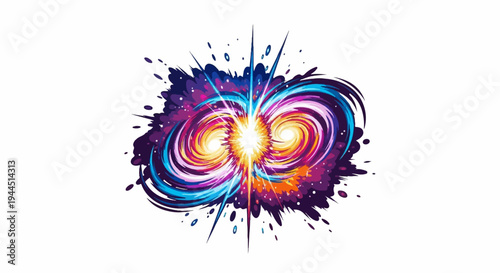 Abstract celestial explosion with swirling cosmic colors and radiating light