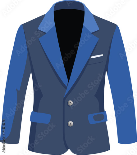 Two Tone Blue Business Blazer Jacket with Buttons and Pockets