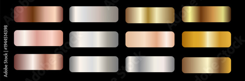 Collection of gold silver bronze and rose gold gradient texture background vector