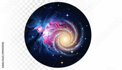 Vivid spiral galaxy with colorful nebula and sparkling stars, cosmic wonder