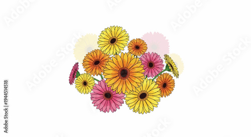 A vibrant arrangement of colorful gerbera daisies, a delightful floral cluster