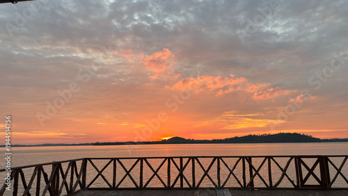 Beautiful sunset with orange sky on the tropical island