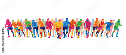 Crowd of marathon runners at the starting line. Colorful flat design vector illustration