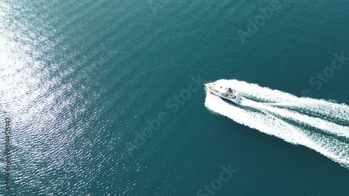 Montenegro. The boat moves quickly on the water, creating waves