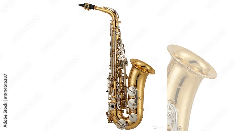 Naklejka premium A musical illustration of a saxophone and a trumpet on a white background