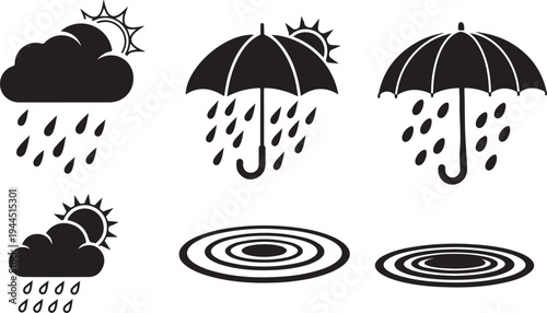 Weather icons with rain, sun, and umbrella symbols combined
