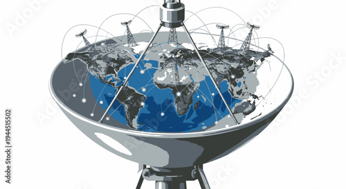 Global Communication Network with Satellite Dish Illustration