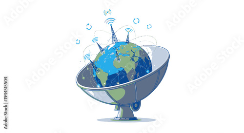 Global Communication Network - Earth Surrounded by Wireless Technology