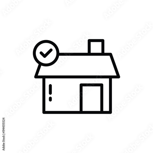 Simple Verified House Icon with Checkmark Symbol.