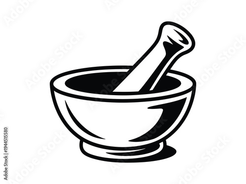 Mortar and Pestle Kitchen Tool Vector, Vintage Grinding Utensil Illustration