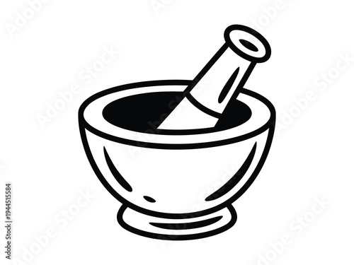 Mortar and Pestle Kitchen Tool Vector, Vintage Grinding Utensil Illustration