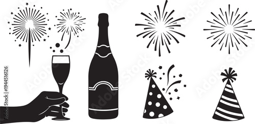 New Year's Eve Celebration Silhouette Icons Set Graphic Design