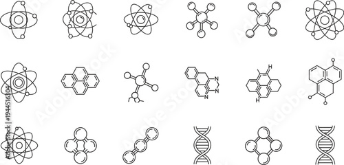 line drawings of atoms and molecules